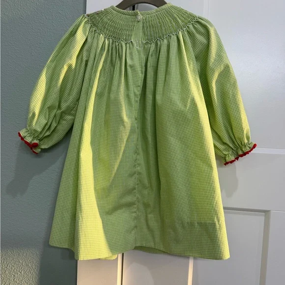 Girls' Lime Green Smocked Holiday Dress - Picture 6 of 11